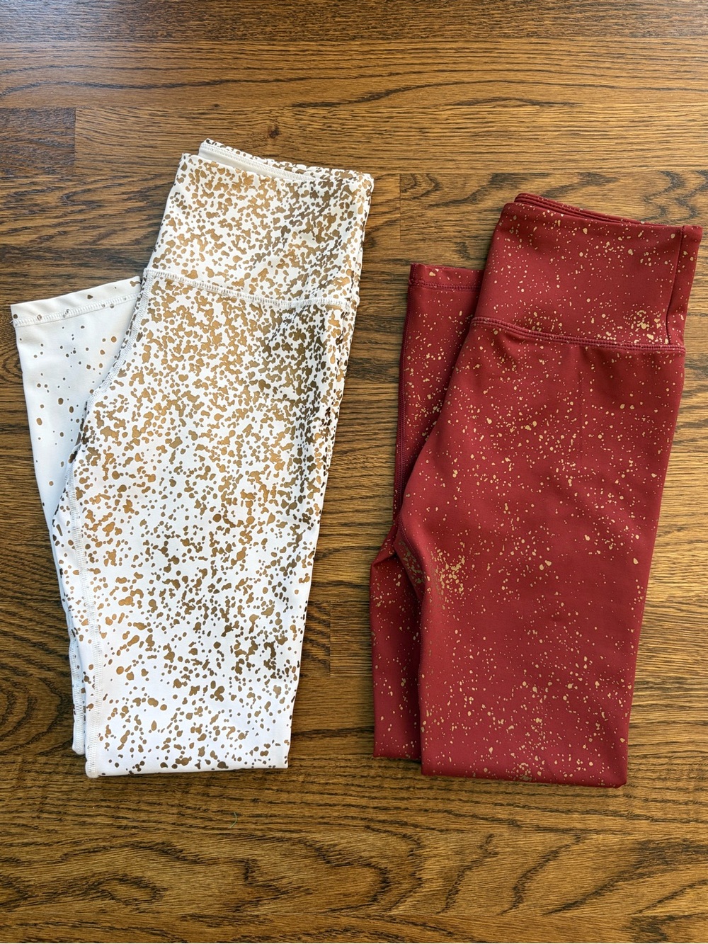 ZYIA Gold Speckled Leggings, 2 Pair, Size 4, White and Dark Red Gym Yoga Pilates